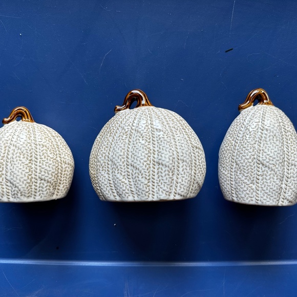 Trio of Ashland Ceramic Sweater-Patterned Cream Pumpkins - Picture 1 of 6